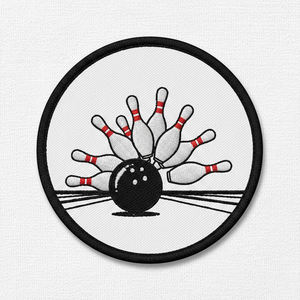 Parches bordados termoadhesivos personalizados al por mayor con diseño de strike de bolos, apliques para ropa deportiva y insignias bordadas para ropa, a granel - Product Image 1