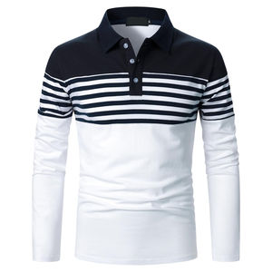 <b>Men's</b> <b>Long</b> <b>Sleeve</b> <b>Casual</b> Striped Polo <b>Shirt</b> Premium Cotton Breathable Soft Comfortable Classic Fit Button Collar Stylish <b>Shirt</b> - Product Image 1
