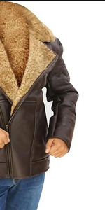 Brown Genuine <b>Leather</b> Moto Jacket <b>With</b> <b>Fur</b> Trim Zipper Closure Winter Warm Casual Outerwear - Product Image 2