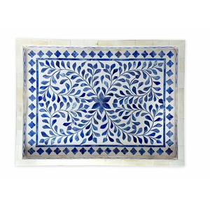 Plateau de service en os incrusté, forme ronde, motif feuille, couleur bleu classique, incrustation décorative en os, vente chaude - Product Image 6