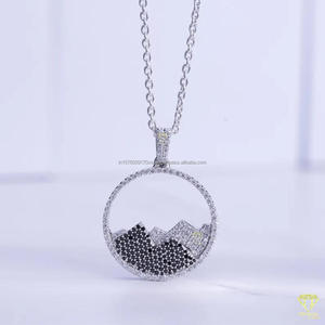 Fully Iced Mountain View Pendant Necklace In Sterling Silver With Black White Moissanite Hip Hop Jewelry Design - Product Image 4