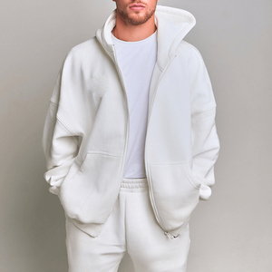 Factory Made Men Oversize Zipper <b>Hoodie</b> Cotton Terry Fabric Relaxed Fit Drop Shoulder Casual Wear <b>Full</b> <b>Zip</b> <b>Hoodie</b> With Pockets - Product Image 2