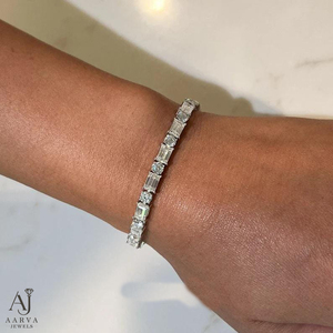 Bracelet tennis en moissanite couleur or blanc avec pierres rondes et rectangulaires pour femme, bijoux de soirée - Product Image 1