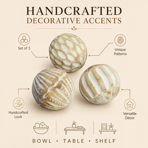 Handcrafted Decorative Ball Set of 3 Unique Pattern Table Shelf Bowl Home Decor Accents | Wholesale Decorative <b>Objects</b> for Homes - Product Image 5