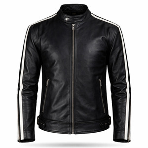 Veste de moto bomber pour homme SAAR INDUSTRIES en cuir véritable noir, écologique, respirante, imperméable et coupe-vent - Product Image 1