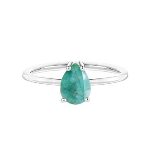 แหวนพลอยมรกตทรงลูกแพร์เจียระไนในตัวเรือนเงินแท้ 925 |   แหวนหินสีเขียวแฮนด์เมดสำหรับผู้หญิง - Product Image 1