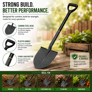 Pala de boca redonda con hoja de acero al carbono y mango de plástico en forma de D para excavar, jardinería, aflojar la tierra, plantar y trabajos al aire libre - Product Image 6