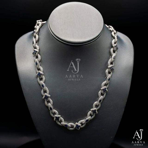 Twisted Moissanite <b>Chain</b> Necklace Blue <b>Black</b> Stone Link Choker Silver Color Jewelry Gift - Product Image 1