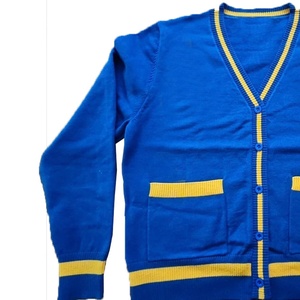 Cárdigan Azul Tejido con Cuello en V y Rayas Blancas, Manga Larga, Estilo Clásico para Mujer, Suéter de Longitud Completa, Corte Regular, para Todas las Temporadas - Product Image 3