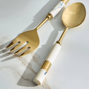 Vintage Eco Friendly Stainless Steel & Resin Handle with <b>Golden</b> Plated Mirror Polish Salad Server for Party - Product Image 5
