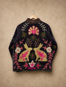 Giacca da donna vintage con ricami Suzani, motivo floreale e coniglietto, stile boho, cappotto invernale di tendenza - Product Image 6