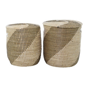 Panier de rangement fait main en jonc de mer à deux tons avec couvercles assortis décoratifs et fonctionnels - Product Image 4
