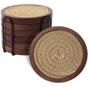Sous-verres en bois de pin de 4,3 pouces avec insert en coton absorbant, avec support, pour table basse et décoration intérieure - Vente en gros - Product Image 1