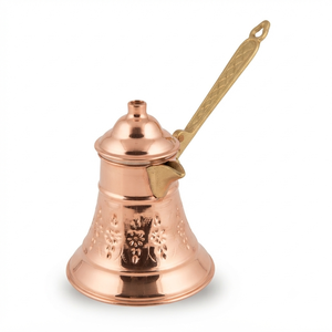 Cafetera Turca Tradicional de Cobre en Forma de Campana con Tapa Integrada, Cezve, Briki Griega para Estufa, Asa de Latón con Grabado Floral - Product Image 1