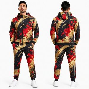 Conjuntos Deportivos Sublimados para Hombre con Estampado de Rayas Amarillas Tipo Tigre, Conjuntos Deportivos Sublimados con Capucha para Correr, Venta al Por Mayor - Product Image 5