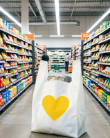 Sac biodégradable à soufflets latéraux avec valve, poignée longue, auto-adhésif