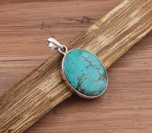 Colgante de Turquesa Tibetana Natural al por Mayor, Plata de Ley 925, Chapado en Platino, Hecho a Mano, Gema Azul Verde del Himalaya, Unisex - Product Image 3
