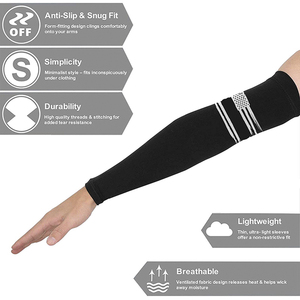Manchon de compression noir en Spandex/Polyester imprimé par transfert thermique, motif drapeau américain, protection anti-UV, pour cyclisme, course à pied, gym - Product Image 3