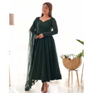 Designer Anarkali Gown with Pent and Dupatta Modest Wedding Party Wear - Product Image 6