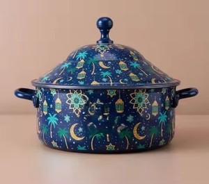 Casserole arabe en émail rose pâle à motif floral de tournesol, idéale pour garder les aliments au chaud, parfait pour offrir à l'Aïd et décorer la table - Product Image 3