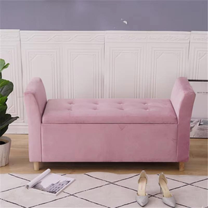 Cutest pinkish <b>bench</b> <b>velvet</b> pouf with metal legs stands as a fusion of delicacy and strength adds touch of elegance to any room - Product Image 5