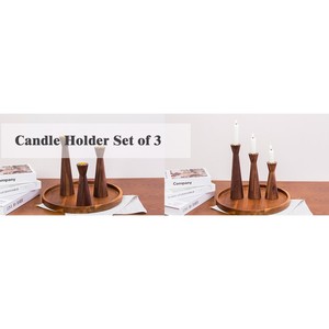 Trío de Portavelas Cuadrados de Madera de Acacia con Textura de Corteza |   Decoración del Hogar Hecha a Mano al por Mayor - Product Image 3