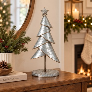 Rustic Galvanized Metal <b>Christmas</b> <b>Tree</b> Decor Tabletop Zinc Holiday <b>Tree</b> Figurine Vintage Winter Xmas Table Centerpiece Ornament - Product Image 2