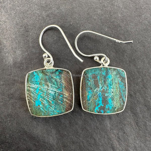 Solid 925 Sterling <b>Silver</b> Dangle <b>Earrings</b>, Natural Shattuckite Cushion Gemstone Handmade Jewelry, Gift For Her - Product Image 3