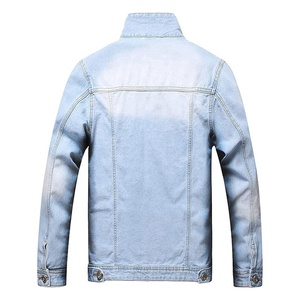 Men's <b>Light</b> Blue Solid Denim Jacket Turn-down Collar Casual Washed Front Logo Regular Fit Winter Wear 100% Cotton - Product Image 2