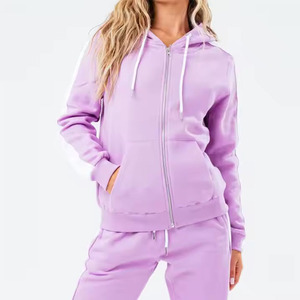 Women's Lavender Hooded Fleece Sweatshirt <b>Matching</b> <b>Joggers</b> 2 Piece <b>Set</b> Casual Sportswear Full Sleeve Solid Color Regular Fit - Product Image 3