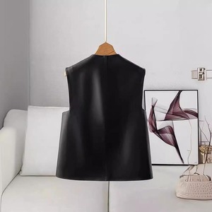 เสื้อกั๊กผ้าใบกันน้ำหนังแท้สำหรับผู้หญิงฤดูหนาว แขนกุด ใส่ทำงาน เสื้อคลุมคุณภาพสูง - Product Image 3