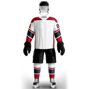 Ensemble uniforme de hockey sur glace OEM pour homme – Maillot, pantalon, gants et patins sublimés rayés bleu sarcelle et blanc – Vêtements de sport d'hiver anti-humidité - Product Image 4