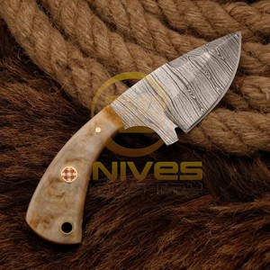 Custom DIY Handmade Damascus Steel Skinning Hunting <b>Knife</b> with Ram Horn Handle | Full Tang Outdoor Camping <b>Knife</b> OEM - Product Image 2