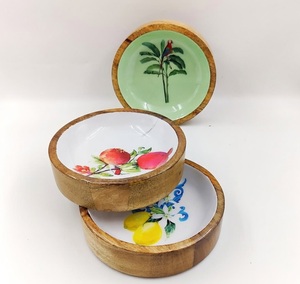 Bol de service en bois naturel de haute qualité avec motif imprimé en émail, décoration d'intérieur, pour salades et desserts, au meilleur prix - Product Image 2