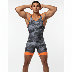 Maillot de lutte unisexe ajusté dégradé bordeaux et or, extensible, avec logo imprimé par décharge sur le devant, en nylon anti-humidité, pour adulte, combat - Product Image 5
