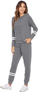 Ensemble de survêtement unisexe gris à capuche léger à carreaux, manches longues, décontracté, avec pantalon de jogging et poches latérales, fermeture à cordon, printemps - Product Image 4