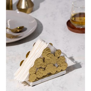 Modern Gold Metal Tissue Box with Hammered Disc Design Free <b>Standing</b> Decorative Organizer for Tabletop Use - Product Image 5