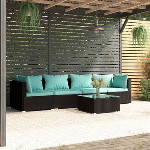 Set di mobili da giardino in Poly Rattan nero da 5 pezzi con cuscini - Product Image 1