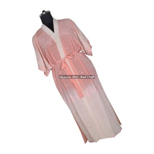 KL009 Kimono Largo Bohemio de Seda Vintage, Estilo Sari, Gypsy, Hecho con Sari Reciclado, Túnica Larga, Ropa de Dormir para Mujer - Product Image 2