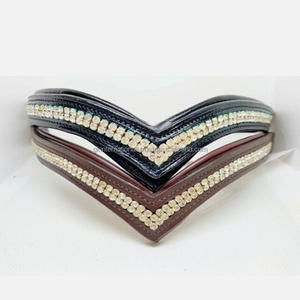 สายรัดคิ้วหนังม้าประดับคริสตัลใสสองแถวสำหรับม้าสายบังเหียนมีแผ่นหนังรูปตัว V ลึกตามสั่ง - Product Image 1