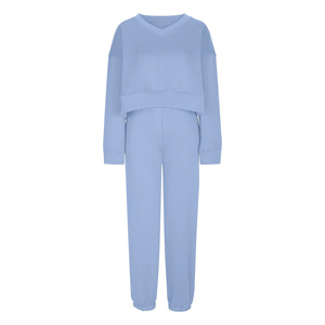 Conjunto Deportivo de 2 Piezas para Mujer, Color Azul Claro, Sudadera con Capucha de Manga Larga, Pantalones Deportivos de Felpa, Corte Regular, Estilo Casual, Color Sólido, Otoño, Hip Hop - Product Image 2