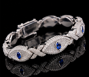 925 Silver Moissanite Eye <b>Bracelet</b> <b>Cuban</b> <b>Link</b> Chain <b>Bracelet</b> Rhodium Plated Unisex Hip Hop Jewelry for Gift Party - Product Image 2