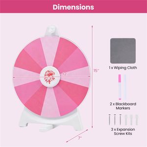 Ruota della Fortuna Personalizzabile a 14 Scomparti con Supporto Pieghevole e Ruota da Tavolo Riscrivibile Rosa per Forniture Promozionali per Feste - Product Image 4