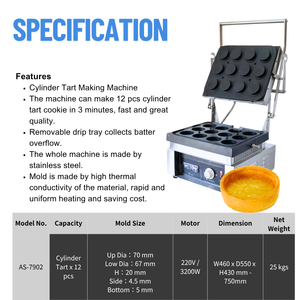 Electric Wafer Machine 12 Holes Round Tart Maker Tart Pie Maker Stainless Steel Adjustable <b>Thermostat</b> Push Button <b>Control</b> - Product Image 2