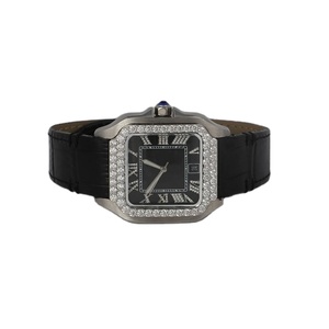 Montre de luxe pour hommes VVS Moissanite, carré, bande noire, style hip-hop glacé pour les rappeurs indiens - Product Image 1