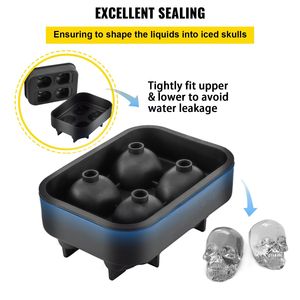 Stampo per cubetti di ghiaccio a 4 scomparti a forma di teschio, in silicone nero flessibile, con imbuto, per cubetti di ghiaccio divertenti ispirati ad Halloween - Product Image 5