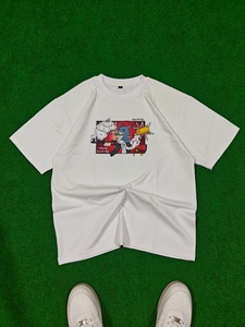Men's White Regular Fit Cartoon Print Short Sleeve O-Neck Casual Jersey T-Shirt 100% Cotton Blend Breathable Front <b>Logo</b> - Product Image 1