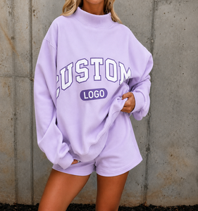 Sudadera Morada Oversize de Cuello Redondo para Mujer con Estampado de Letras Personalizado, Hombros Caídos, Manga Larga, Tejido de Algodón, para Otoño - Product Image 1