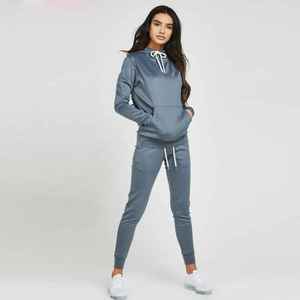 Nouvelle Arrivée 2026 – Survêtement d'hiver 2 pièces 100 % coton pour femme, avec logo personnalisé, en molleton côtelé, cordon de serrage, couleur unie, coupe-vent, écologique - Product Image 6