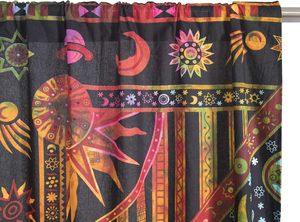 Cortinas de Ventana Hippie Mandala de 100 Pulgadas con Diseño de Sol Indio Ardiente, 2 Paneles, Estilo Bohemio, Tie Dye, Sol y Luna Dorados - Product Image 1